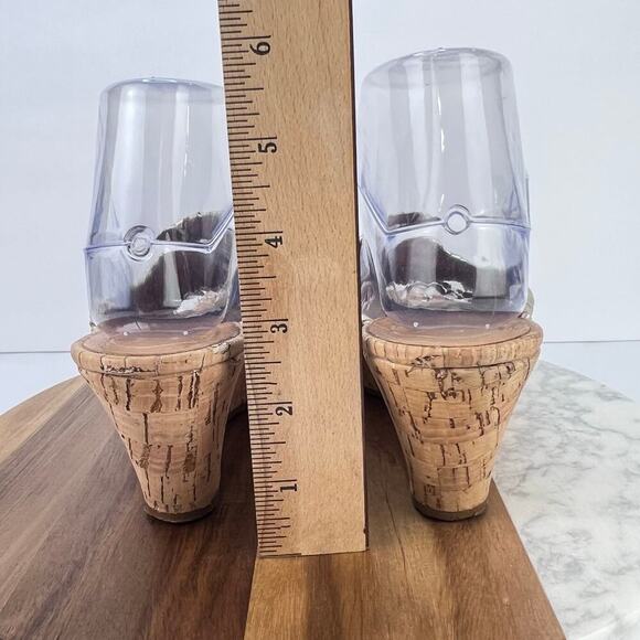 Jack Rogers Leather Gold Slip on Whipstitch Mid Stacked Cork Wedge Sandals 8 - Picture 9 of 10